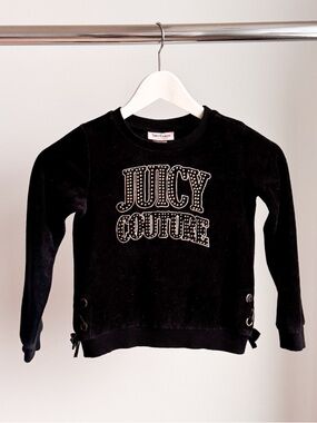 Juicy Couture Girls Velour Rhinestone Logo Sweatshirt Lace Up Blk Size 6 13x16.5